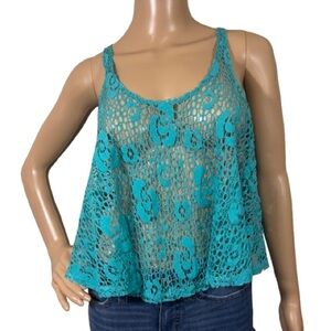 Bongo Y2K Teal Lace Sleeveless Cropped Tank Top Size S